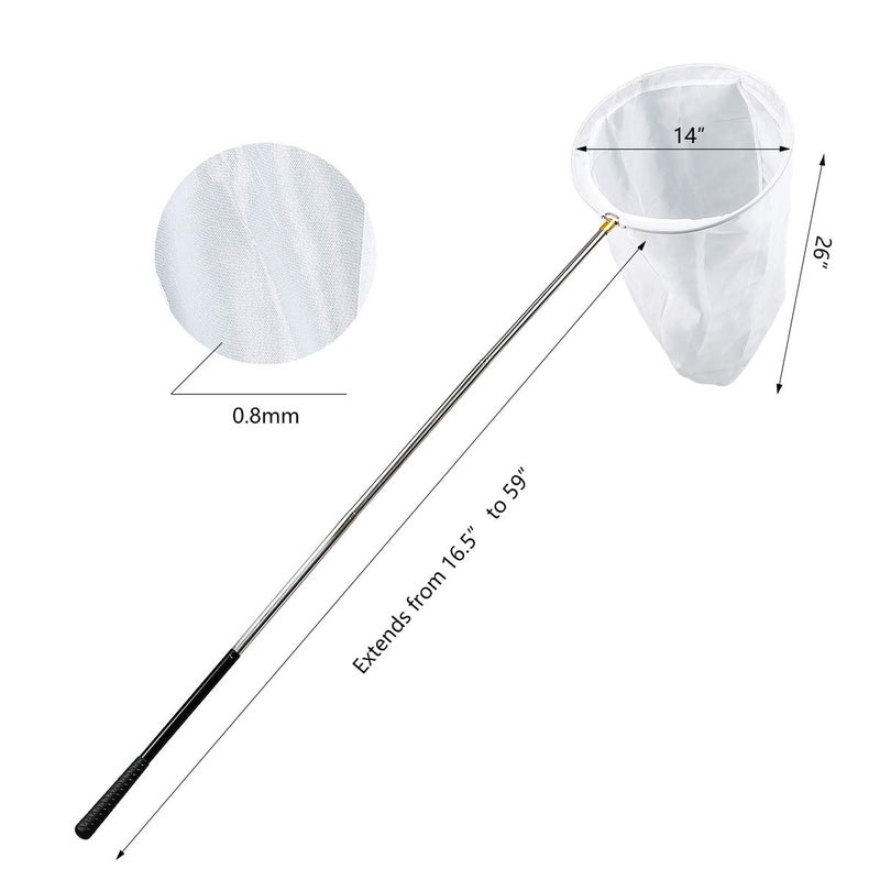 RESTCLOUD Professional Insect and Butterfly Net with 14" Ring, 26" Net Depth, 59" Telescopic Handle Full Extends to 73" Stainless Lockable - Image 2